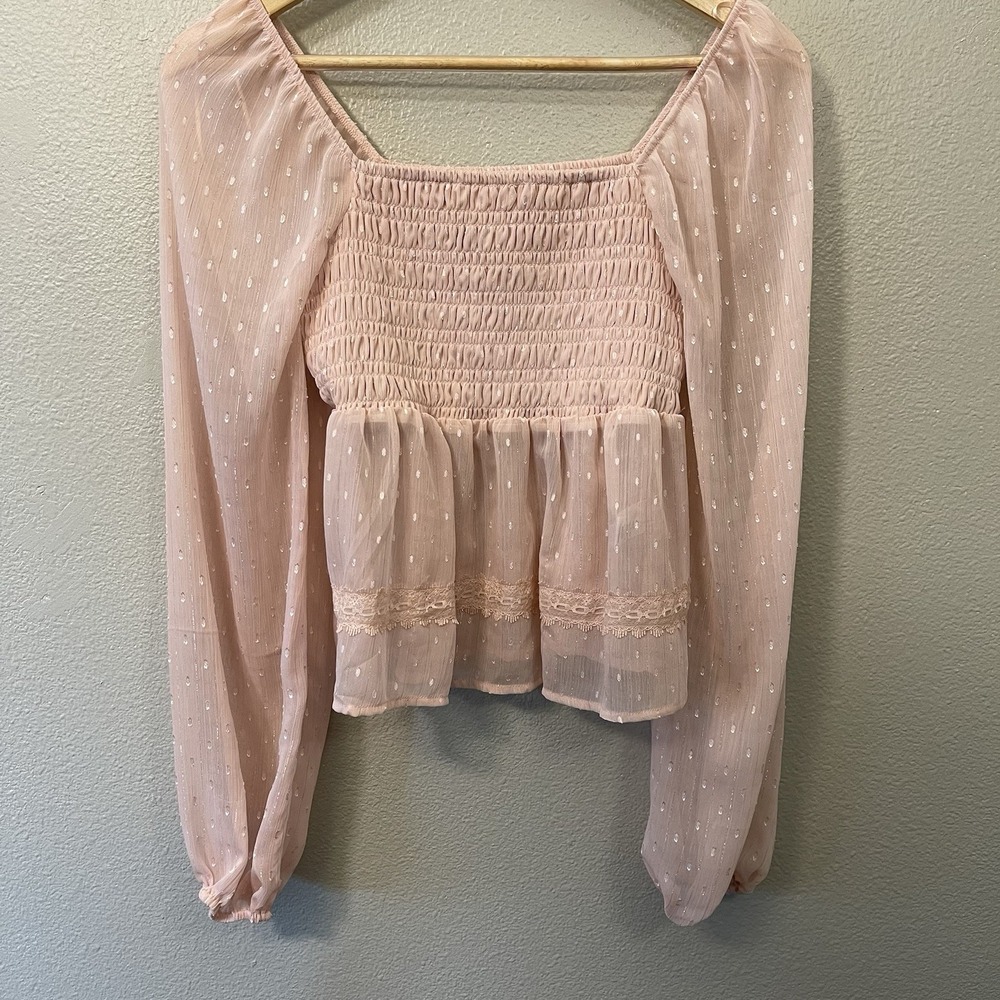 Love Fire Sheer Fairy Coquette Crop Top Smocked Blush Pink Sparkle Princess Sz M